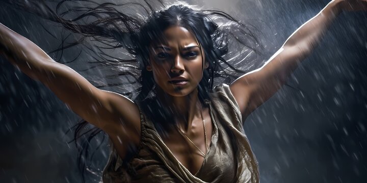 Embrace Your Inner Warrior: A bold and empowering. Woman in warrior pose, embodying strength and resilience in the face of adversity. Generative ai.