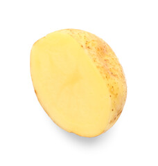 Half of raw baby potato on white background