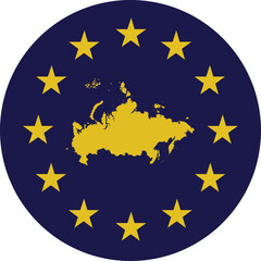 Badge of Yellow Map of Russia in colors of EU flag