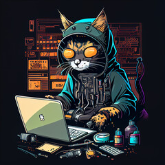 Hacker Cat created with Generative AI technology