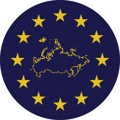 Badge of Outline Map of Russia in colors of EU flag