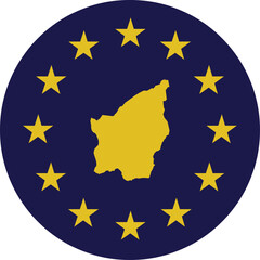 Badge of Yellow Map of San Marino in colors of EU flag