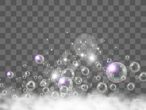Air bubbles on a transparent background. Soap foam vector illustration.© Olga