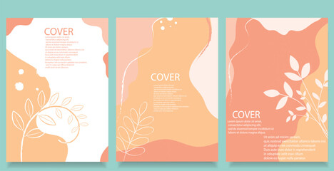Fototapeta na wymiar Creative A4 covers, layouts, template, posters in minimal style for Notebook corporate identity, branding, social media advertising, promo. Cover design flyer colorful warm autumn dynamic overlay