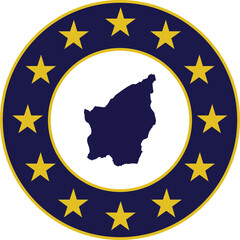 Badge of Blue Map of San Marino in colors of EU flag