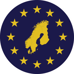 Badge of Yellow Map of Scandinavian countries in colors of EU flag