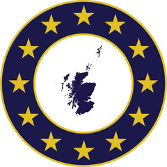 Badge of Blue Map of Scotland in colors of EU flag