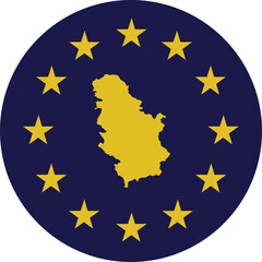 Badge of Yellow Map of Serbia in colors of EU flag
