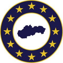 Badge of Blue Map of Slovakia in colors of EU flag