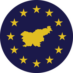 Badge of Yellow Map of Slovenia in colors of EU flag