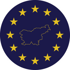 Badge of Outline Map of Slovenia in colors of EU flag