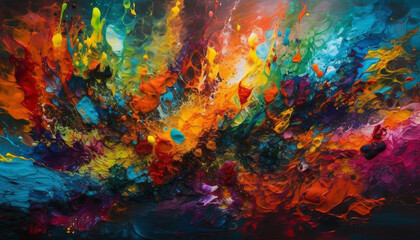 Obraz na płótnie Canvas Vibrant colors create chaotic abstract shapes in modern acrylic paintings generated by AI