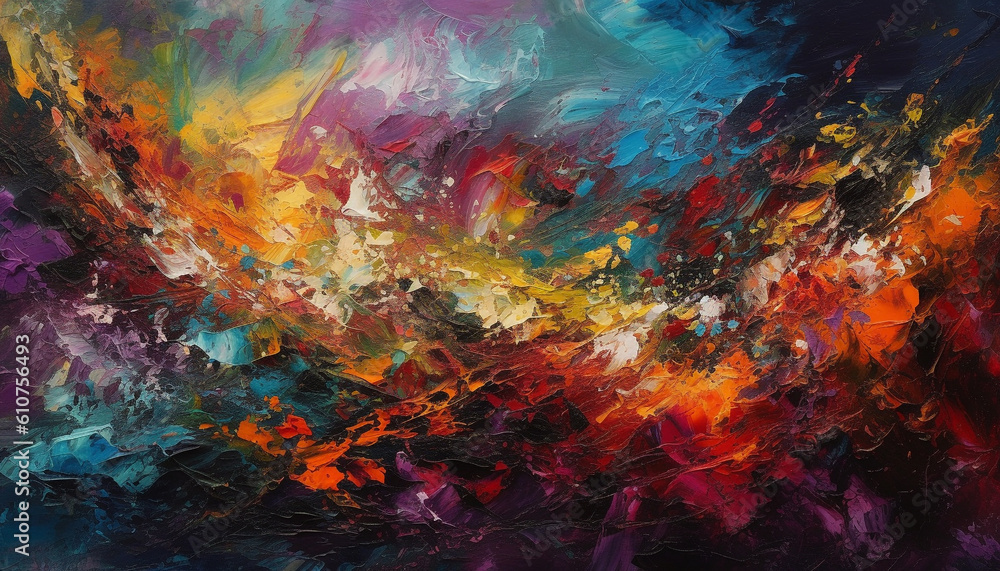 Aufkleber vibrant colors painted on artists canvas create a chaotic abstract backdrop generated by ai