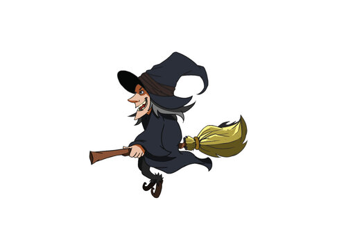 Halloween Witch with Broom Illustration | Cartoon Illustration | Halloween Illustration