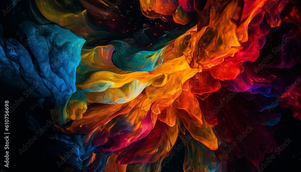 Poster vibrant colors explode in abstract fractal chaos of painted imagination generated by ai