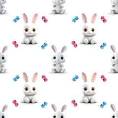 Obraz premium Sexy rabbits pattern, cute boy bunny, and girl bunny characters, seamless design, AI-assisted creation