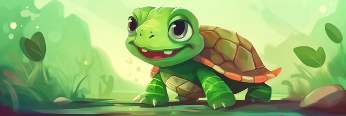 Cute Cartoon Turtle Character, banner, generative AI