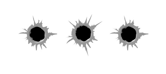 Bullet hole. Realistic metal bullet hole, damage effect. Vector