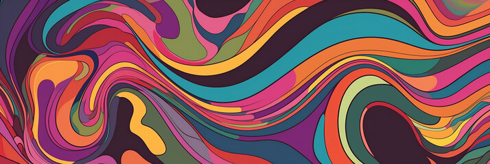 Groovy psychedelic abstract wavy decorative funky background, banner, generative AI