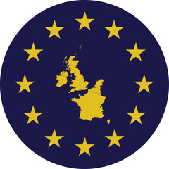 Badge of Yellow Map of West Europe countries in colors of EU flag