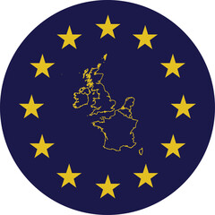 Badge of Outline Map of West Europe countries in colors of EU flag