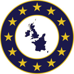 Badge of Blue Map of West Europe countries in colors of EU flag