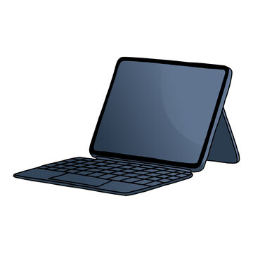 Tablet Computer Mobile Stand Blank Screen Drawing Doodle Art Vector