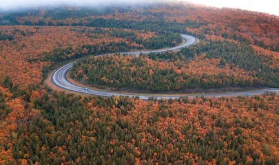 Winding roads of the world famous Cabot Trail, Cape Breton Highlands in the peak autumn fall season...