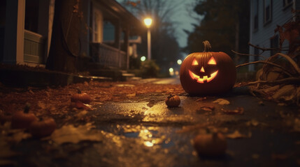 Pumpkins on the street on Halloween
