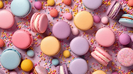 Crédence de cuisine en verre imprimé Macarons Flat lay of colorful macarons. IA generative.