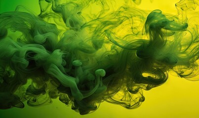  a green liquid is floating in the air on a yellow background with green and yellow colors in the air and a green and yellow background.  generative ai