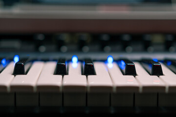 keys of professional musical instrument synthesizer in recording studio song hobby music close-up