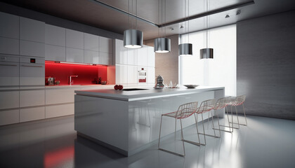 Modern kitchen design with stainless steel appliances and elegant decor generated by AI