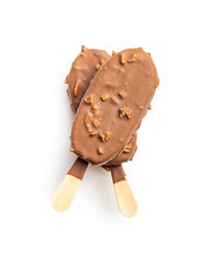 Popsicle, ice cream covered with chocolate isolated on white background.