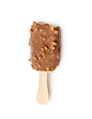 Popsicle, ice cream covered with chocolate isolated on white background.