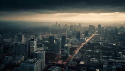Fototapeta na wymiar Modern city skyline illuminated at dusk with panoramic aerial view generated by AI
