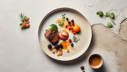 Fresh organic vegetarian salad with tomato, leaf, and herb ingredients generated by AI