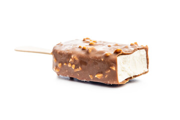 Popsicle, ice cream covered with chocolate isolated on white background.