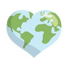 Heart shaped earth. Environment care. Save and love the planet.
