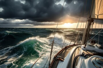 storm front in the open sea view from the yacht - Generative AI