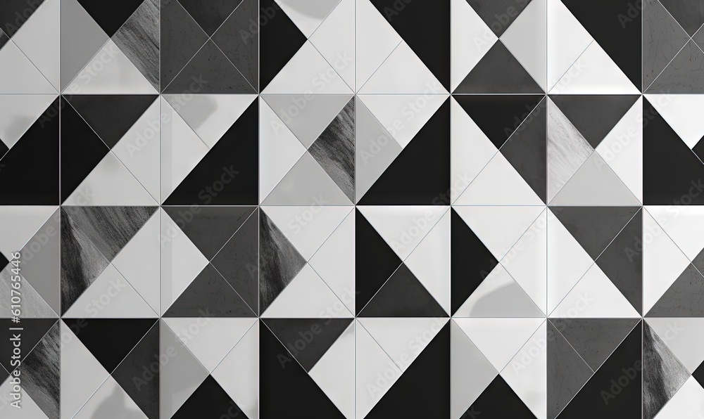 Aufkleber a black and white tiled wall with a pattern of triangulars and triangles on the side of the wall and