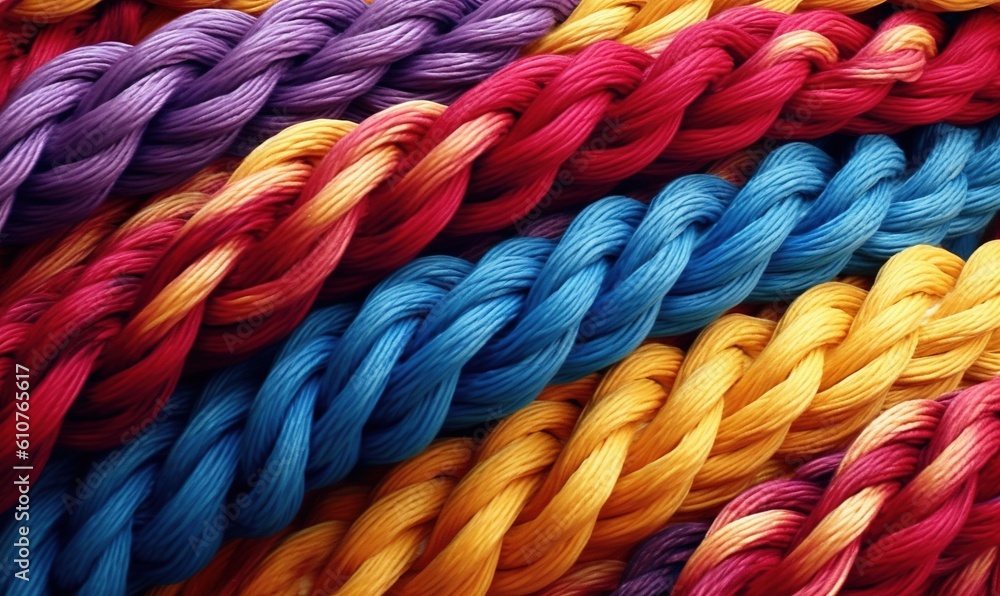 Aufkleber a close up of a bunch of different colored ropes of different colors of yarn on a white background w