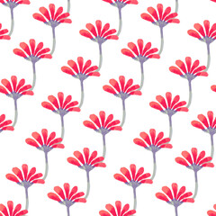 Seamless pattern with watercolor red flowers. Easy floral print. 