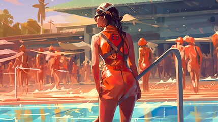 Obraz na płótnie Canvas A lifeguard organizing a swimming competition (ai generate)
