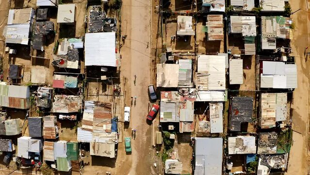 Township Location, Neighborhood And Drone Of Houses, Community Or Architecture In A Society. Poverty, Village And Aerial Of Infrastructure In South Africa For The Population In A Rural Environment