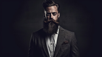 Obraz premium A trailblazing trendsetter with a meticulously groomed beard and a fashion-forward sense of style, inspiring others to embrace self-expression Generative AI