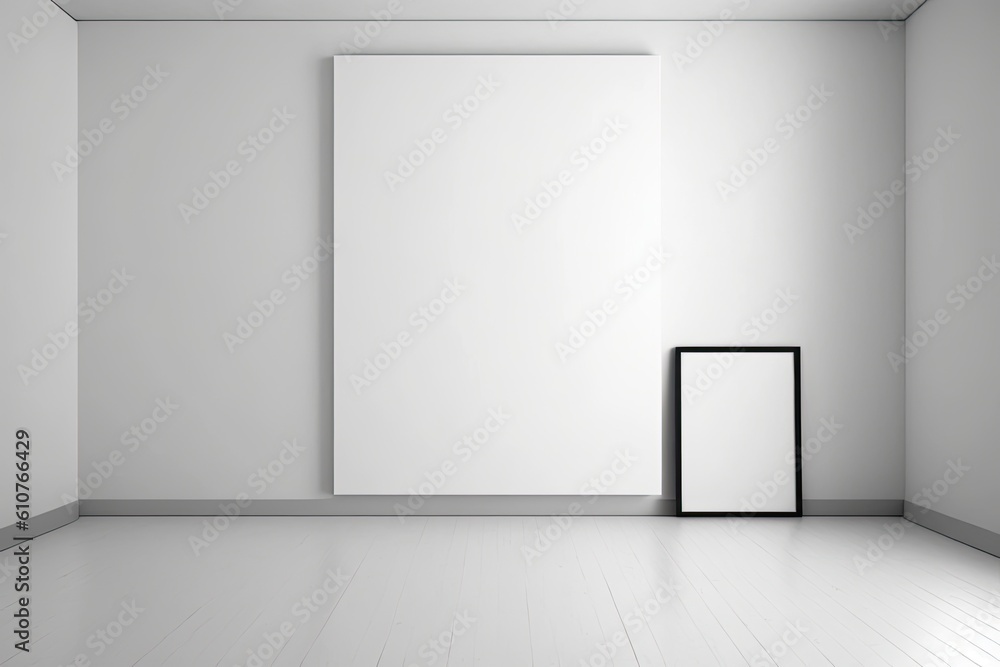 Sticker empty room with minimalist design and contrasting black door. Generative AI