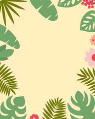 Fototapeta na wymiar Vector tropical leaves and flowers template for social media. Tropical background for text vector
