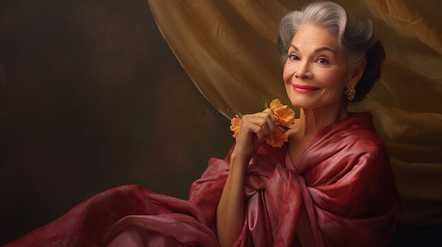 An ageless beauty with a radiant smile, wearing a classy and timeless ensemble, capturing the essence of grace and inner confidence Generative AI