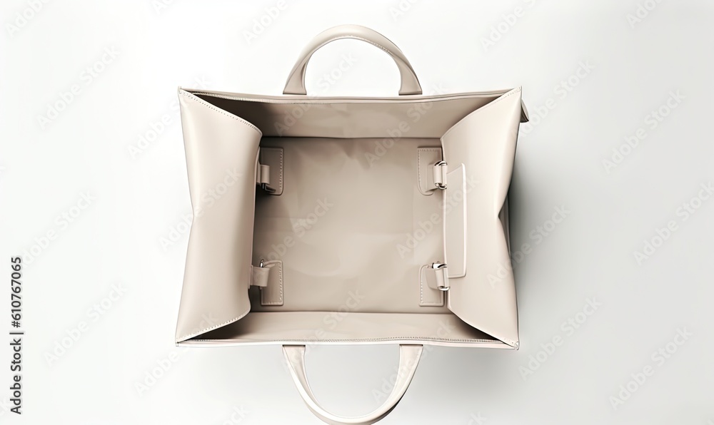 Poster a white bag hanging on a wall with a hook on it's side and a white handle on the inside of the bag a